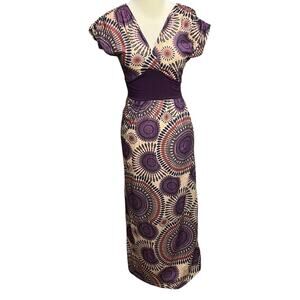 The Third Eye Maxi Dress XS/S Purple Abstract Empire Boho Chic Ethnic Cosmic